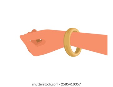 Hand wearing gold bracelet. Simple flat illustration.