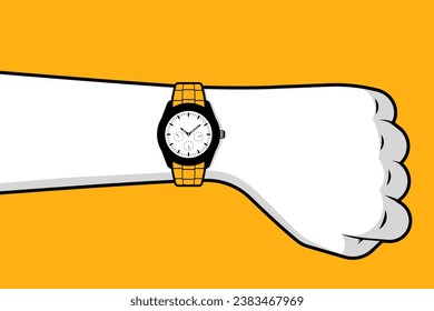 Hand wearing watch vector line art