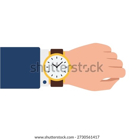 Hand wearing wrist watch flat vector illustration on white background