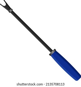 Hand weeder with blue handle, illustration, vector on a white background.