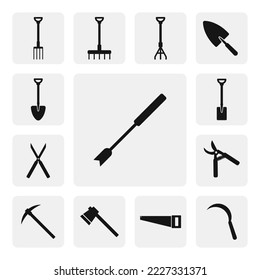 Hand weeder flat icon for web. Simple hand weeder sign web icon silhouette. Minimalist Garden weeder solid black icon vector design. Hand-held weeder logo. Garden tools concept icon set bundle