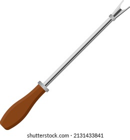 Hand weeder with wooden handle, illustration, vector on a white background.