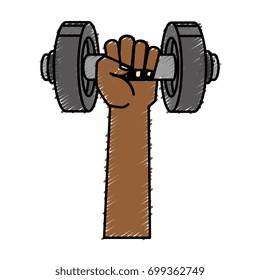 hand with weight lifting device gym