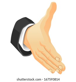 Hand for a welcome. It's a deal. Vector illustration.