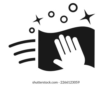 Hand with wet cleaning wipe vector icon, home hygiene symbol isolated on white background, household clean-up design flat illustration