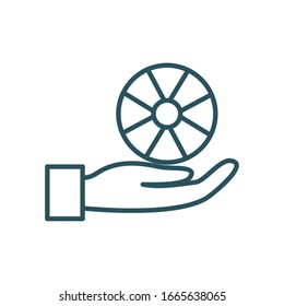 hand with wheel line style icon design, Insurance health care security protection life accident and guard theme Vector illustration