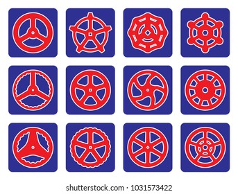 Hand wheel vector icons on blue backgrounds