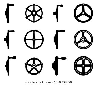 Hand wheels and handles for adjusting and operating. Silhouette icons
