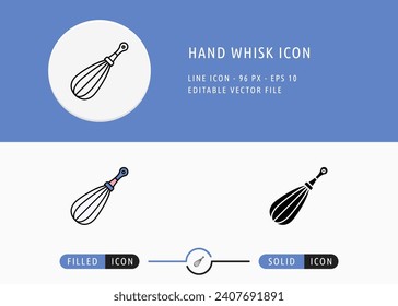 Hand-Whisk-Symbol einzeln auf weißem Hintergrund. Bake Mixer Bowl Thin Line Symbol Stock Vektorgrafik für Mobile App und Web Design.