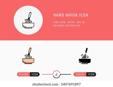 Hand Whisk Icon Isolated on White Background. Bake Mixer Bowl Thin Line Symbol Stock Vector Illustration For Mobile App And Web Design.