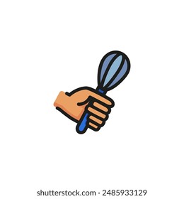 Hand with whisk line icon. Mixing, whipping, blending. Cooking concept. Vector illustration can be used for topics like bakery, pastry, culinary
