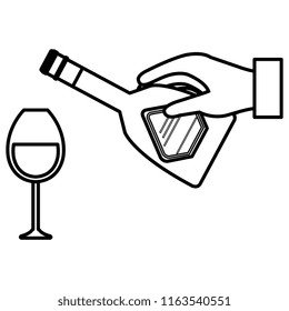 hand with whiskey bottle and cup
