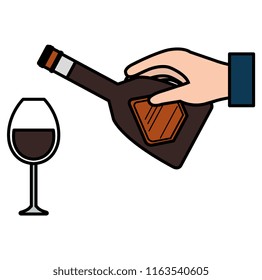 hand with whiskey bottle and cup