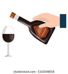 hand with whiskey bottle and cup
