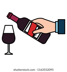 hand with whiskey bottle and cup
