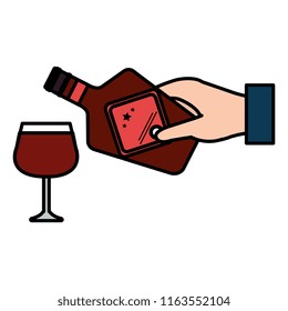 hand with whiskey bottle and cup