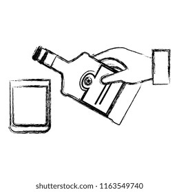 hand with whiskey bottle drink