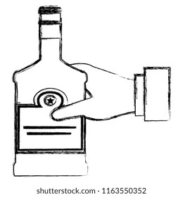 hand with whiskey bottle drink