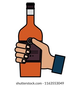 hand with whiskey bottle drink