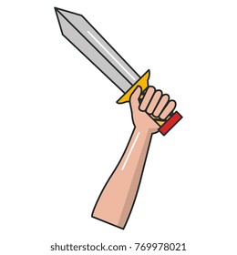 hand whit warrior sword