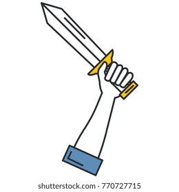 hand whit warrior sword