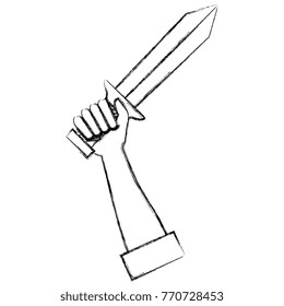 hand whit warrior sword