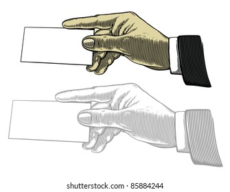 Hand with white blank card