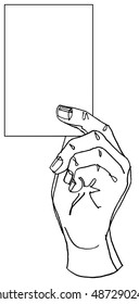 Hand with white card. Add your own text.