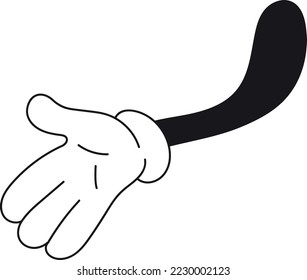 Hand in white glove. Cartoon character comic arm isolated on white background