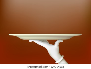 Hand in a white glove holding a tray