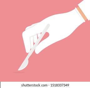 Hand with white glove on  holding a scalpel