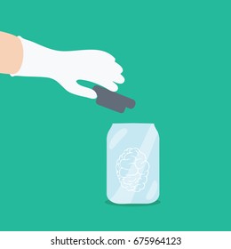 hand with white glove on a isolated flat design for medical Science & development.
glass jar with a isolated brain inside vector cartoon & lid 