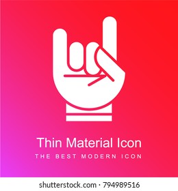 Hand with white outline forming a rock on symbol red and pink gradient material white icon minimal design