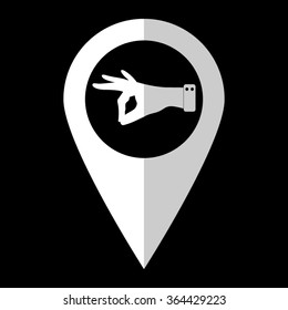 hand - white vector icon;  map pointer
