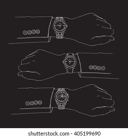 Hand wich watch. Hand drawn sketch arm watch.
