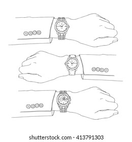 Hand wich watch. Hand drawn sketch arm watch.