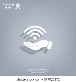 Hand with Wi-Fi Icon.