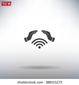 Hand with Wi-Fi Icon.