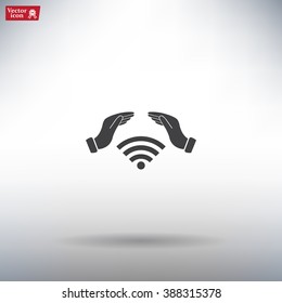 Hand with Wi-Fi Icon.
