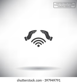 Hand with Wi-Fi Icon.