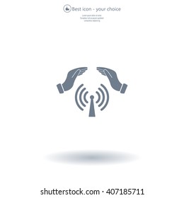 Hand with Wi-Fi Icon.