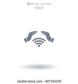 Hand with Wi-Fi Icon.