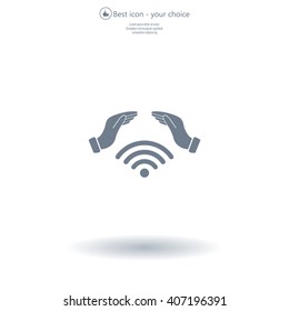 Hand with Wi-Fi Icon.