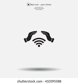 Hand with Wi-Fi Icon.