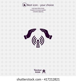 Hand with Wi-Fi Icon.