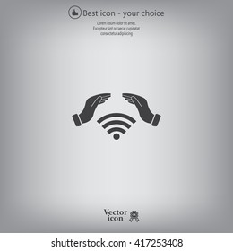 Hand with Wi-Fi Icon.