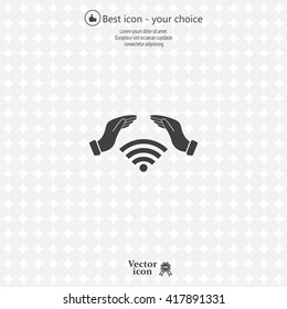 Hand with Wi-Fi Icon.