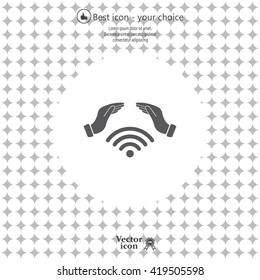 Hand with Wi-Fi Icon.