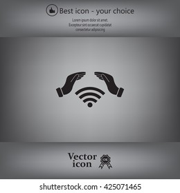 Hand with Wi-Fi Icon.