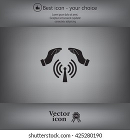 Hand with Wi-Fi Icon.